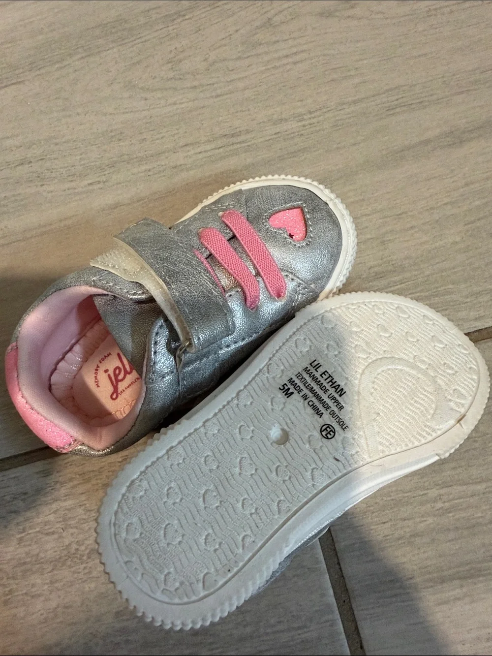 Jellypop Silver Sneakers with Pink Heart Accents